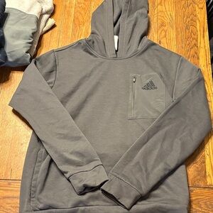 Adidas Men's Charcoal Hoodie with Chest Pocket